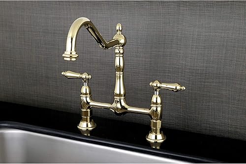 Miniatura 2 de Kingston Brass KS1172AL Heritage Bridge - Grifo de cocina, latón pulido