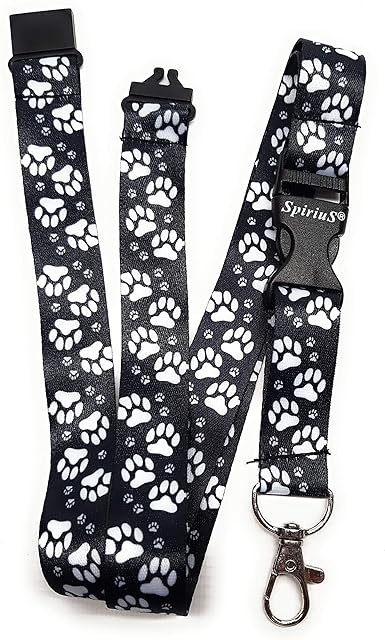 SpiriuS Safety Breakaway Lanyard Neck Strap for id Card Badge Holder with Metal Clip 2cmx43cm Original Design (Animal Foots)