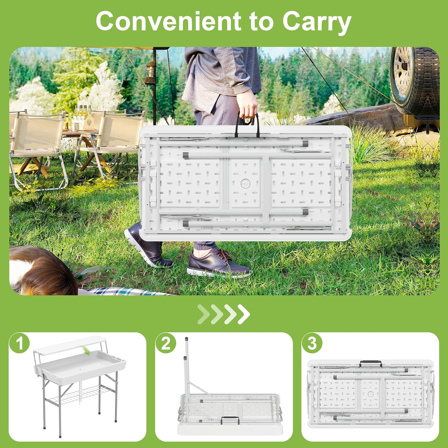 Portable Ice Table with Extra Storage Shelf, Ice Tables for Parties with Drain, Folding Ice Cooler Table for Camping, Picnic, Wedding, BBQ, (White)