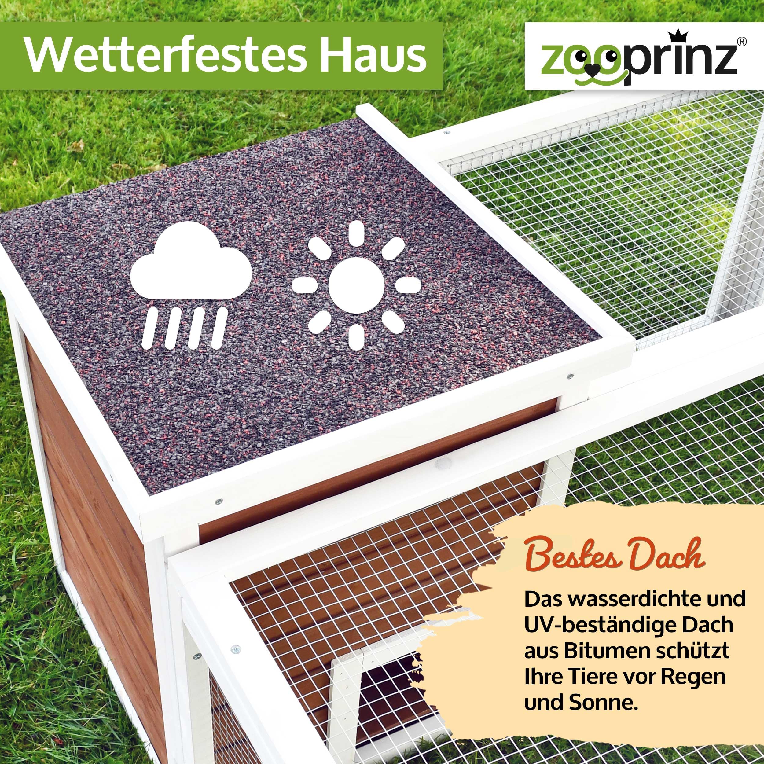 zooprinz brandneues Freilaufgehege mit Stall für draußen – ideal für Kleintiere – Besonders stabiler und großer Holzrahmen mit Kaninchenstall – Freilauf mit natürlicher Farbe lasiert – Hasenstall (XL)