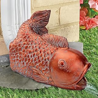 Real Koi Sculpture Gutter Diverter Rain,Eco-Friendly Resin Gutter Extender Diverter, Fish Decor Gutter Extension Downspout, Splash Block, Perfect Gutter Downspout Extension for 3"x4" Gutter