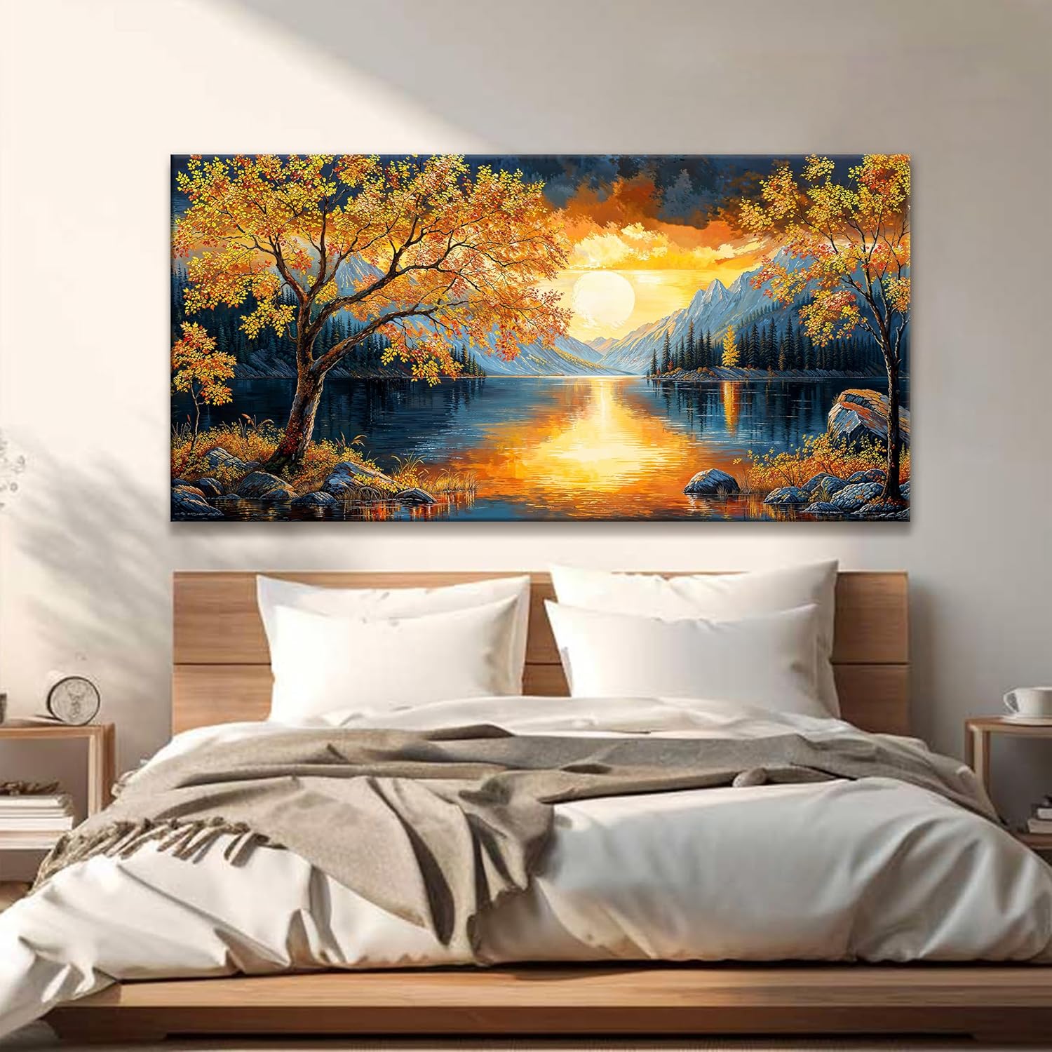 Wall Art For Living Room Canvas Art Wall Decor Modern Wall Art Gold Tree River Sunrise Landscape Painting Print Picture For Bedroom Office Apartment Hotel Home Wall Decoration 24 X 48 In