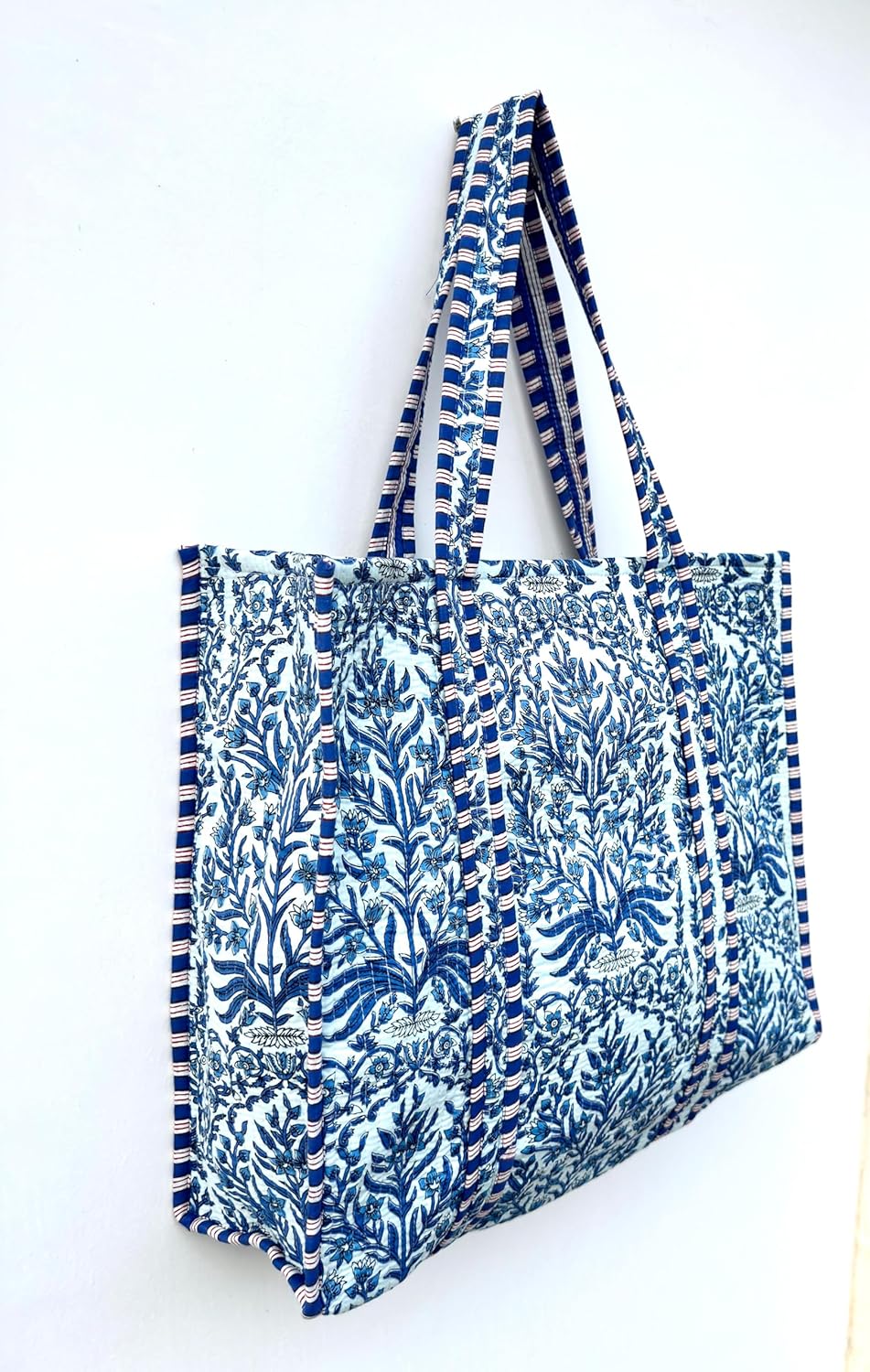 Quilted Cotton Hand printed Reversible Large multicolor cotton Tote Bag,Indian Handmade Block Printed Tote Bag Women Handbag - Image 3