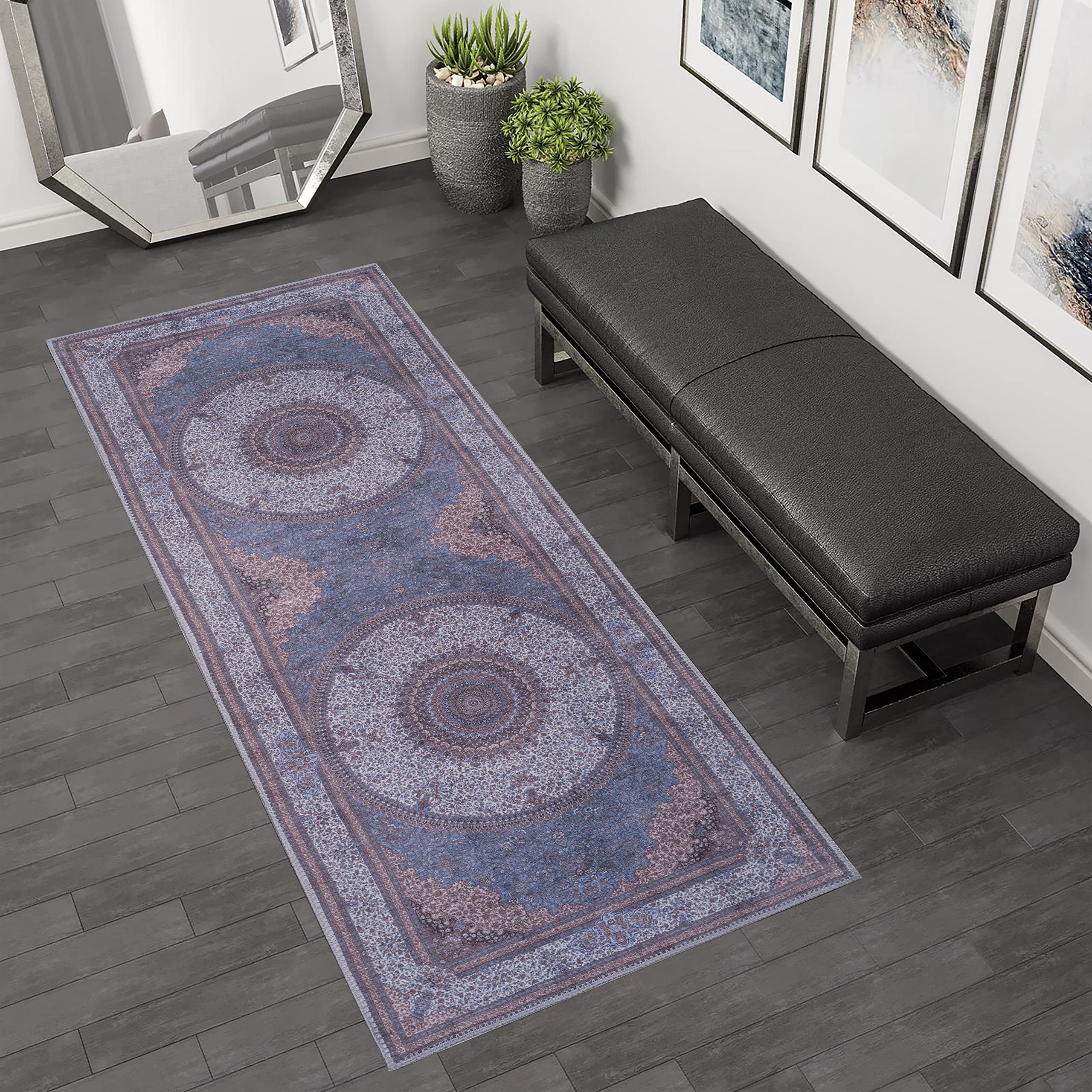 Farah Home Machine Washable Area Rug for Living Room, Kitchen, Dining, Bathroom, Easy to Clean Carpet for Home Decor, 2'6" x 9'8"