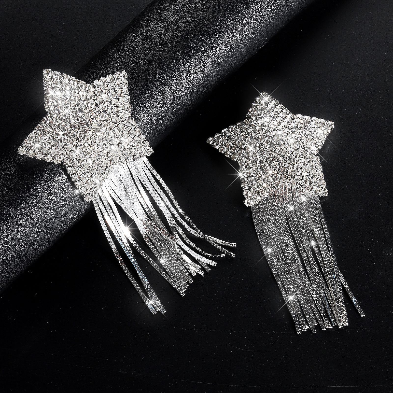 leomoste Reusable Silicone Sequin Adhesive Nipple Cover Pasties Bra with Tassel Star Pasties Adhesive Nipple Cover: Rhinestone-silver