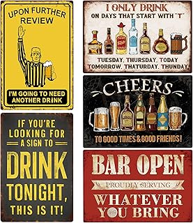 5-Pack Vintage Metal Bar Signs Set