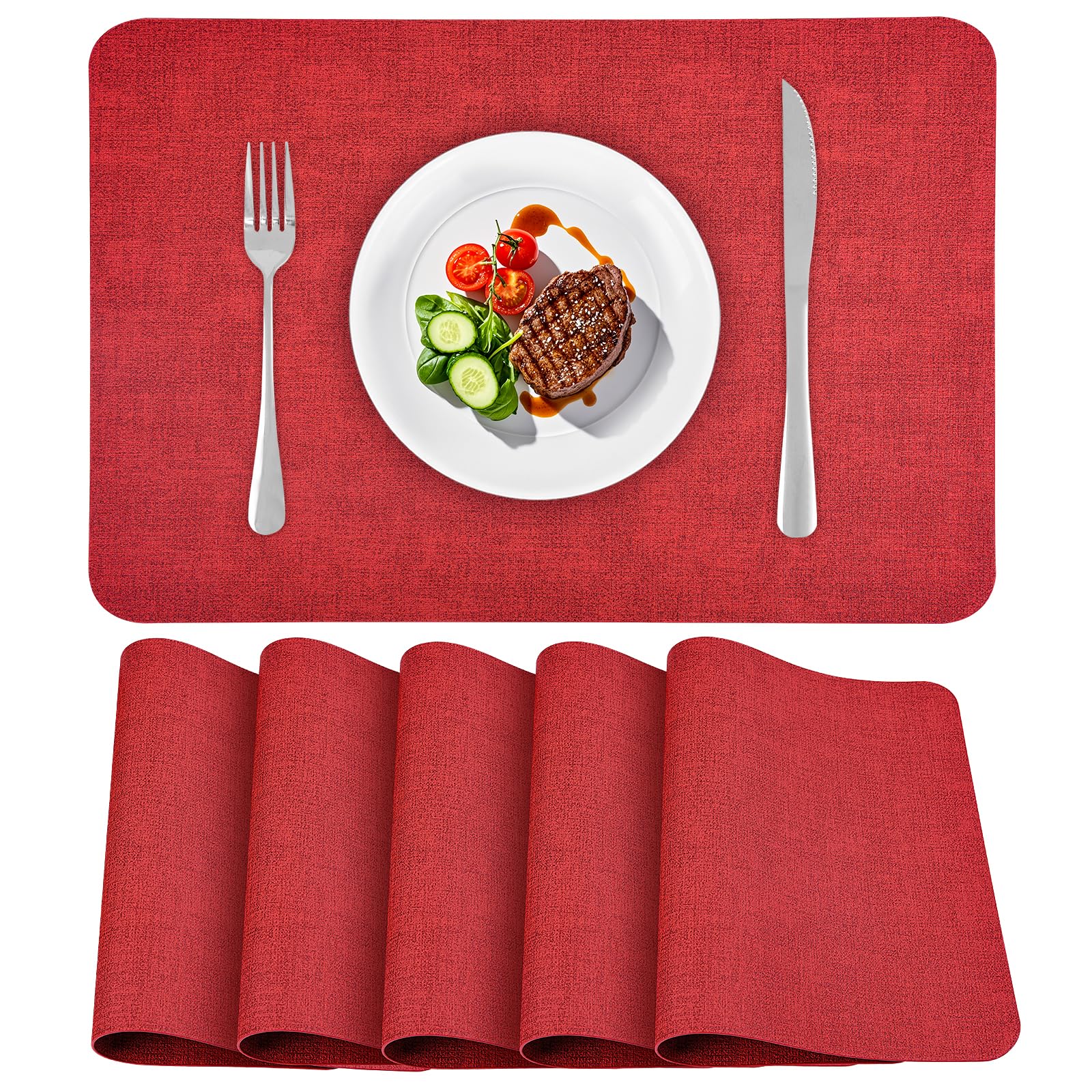 Set de table extérieur et intérieur étanche en similicuir rouge pour terrasse