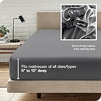 Vista 6 de Bare Home - Sábana bajera ajustable tamaño individual, microfibra 1800 muy suave y duradera, para colchones altos; color gris