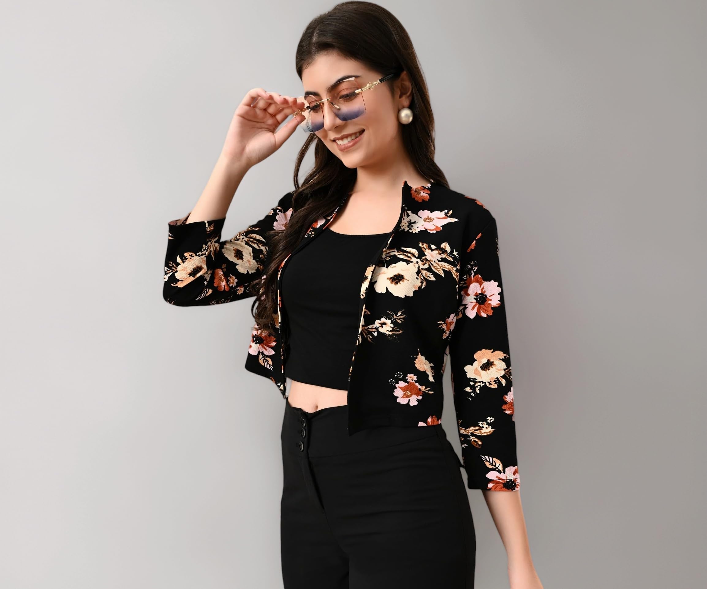 IUGA Women Jacket Style 3/4th Sleeve Black Shrug