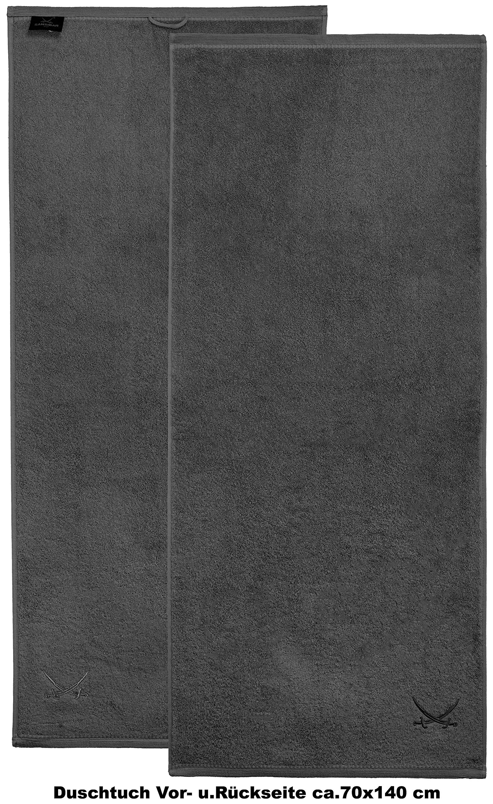 Sansibar 2er Set Duschtuch 70x140 cm – Saugstarkes Badetuch aus 100 % Baumwolle – Oeko-TEX zertifizierter Frottee – Sylt-Design mit gesticktem Säbel-Logo – Anthrazit
