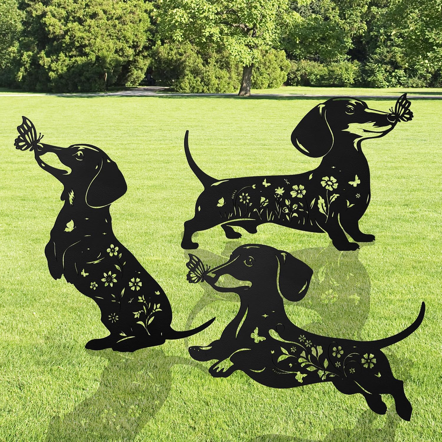 Romart Deer and Pine Tree Decorative Garden Stakes, 4 Pcs Forest Silhouette Metal Garden Stakes for Outdoor Yard Lawn Decor, Christmas for Nature Lovers