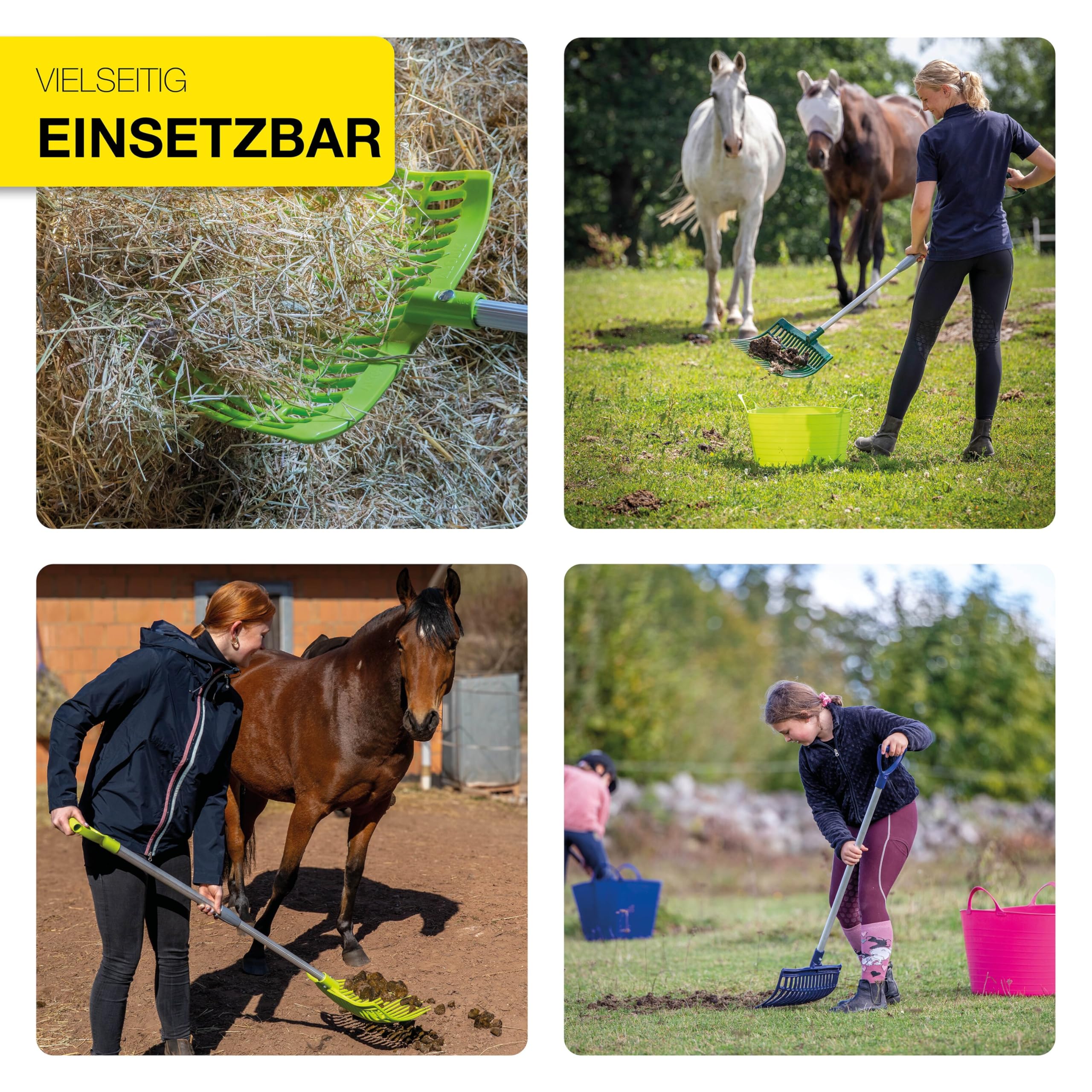 horizont Schwedengabel mit verstellbarem Aluminiumstiel 75–115 cm, Mistgabel für Kinder & Erwachsene, leichte stabile Dunggabel, ergonomisch & wetterfest, Heugabel Kinder, Bollengabel
