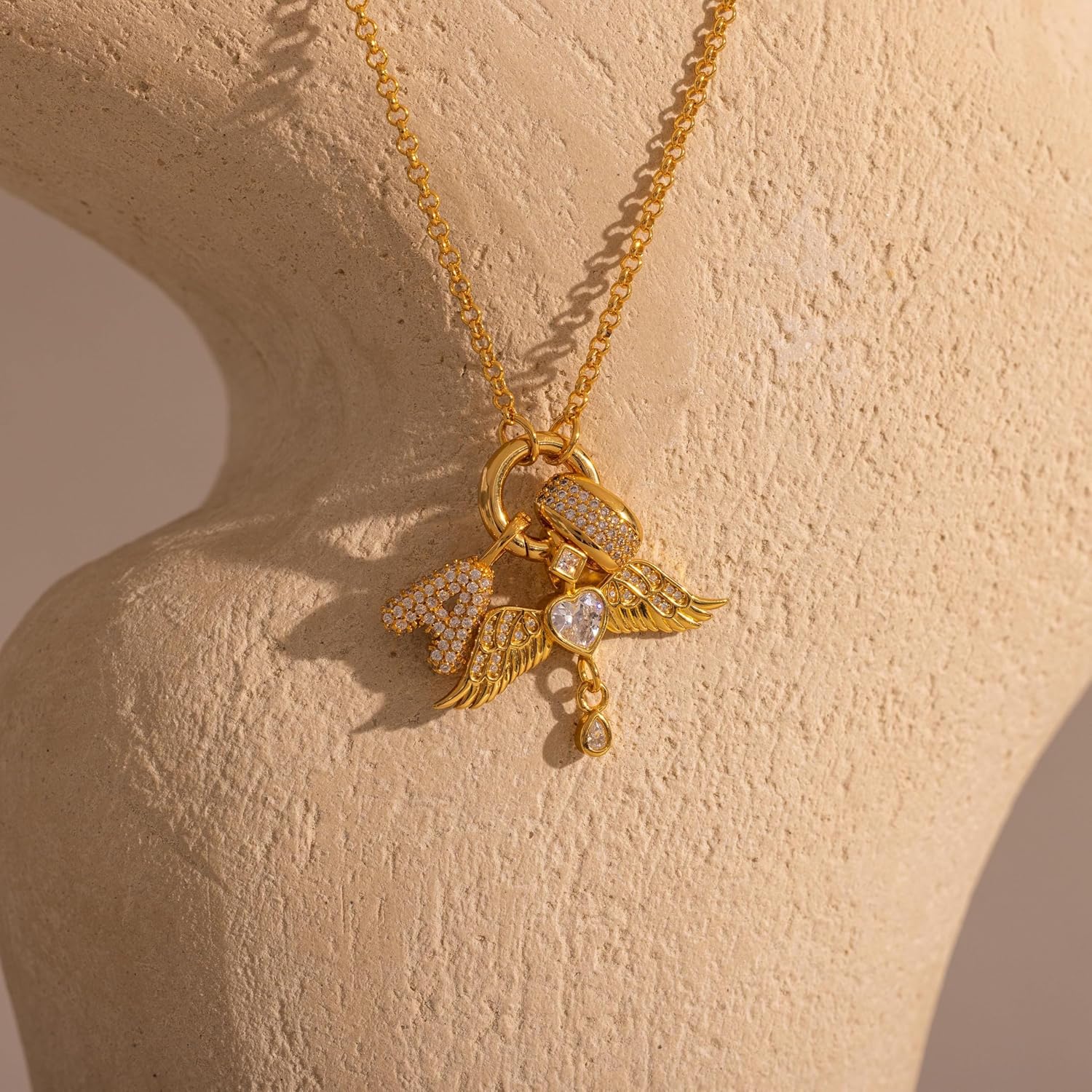 CAITLYNMINIMALIST 18K Gold Sterling Silver Rolo Dainty Chain Charm Holder Necklace for Her