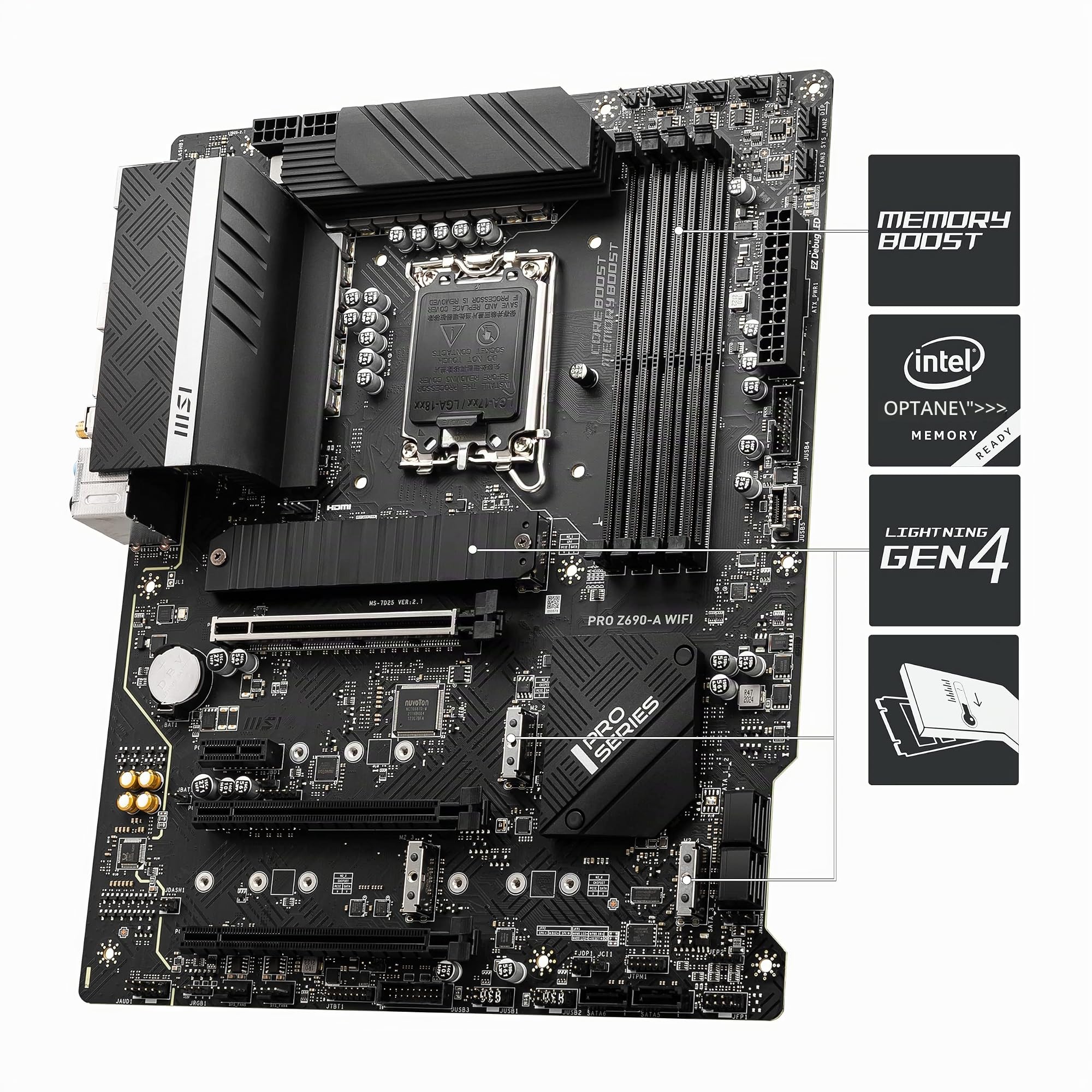 MSI PRO Z690-A WiFi Mainboard ATX, unterstützt Intel Prozessoren 12. Generation, LGA 1700, 14 Duet Rail 55A VRM, DDR5 Memory Boost 6400MHz/OC, 1 x PCIe 5.0 x16, 3 x M.2 Gen4 x4, 2.5G LAN, Wi-Fi 6E