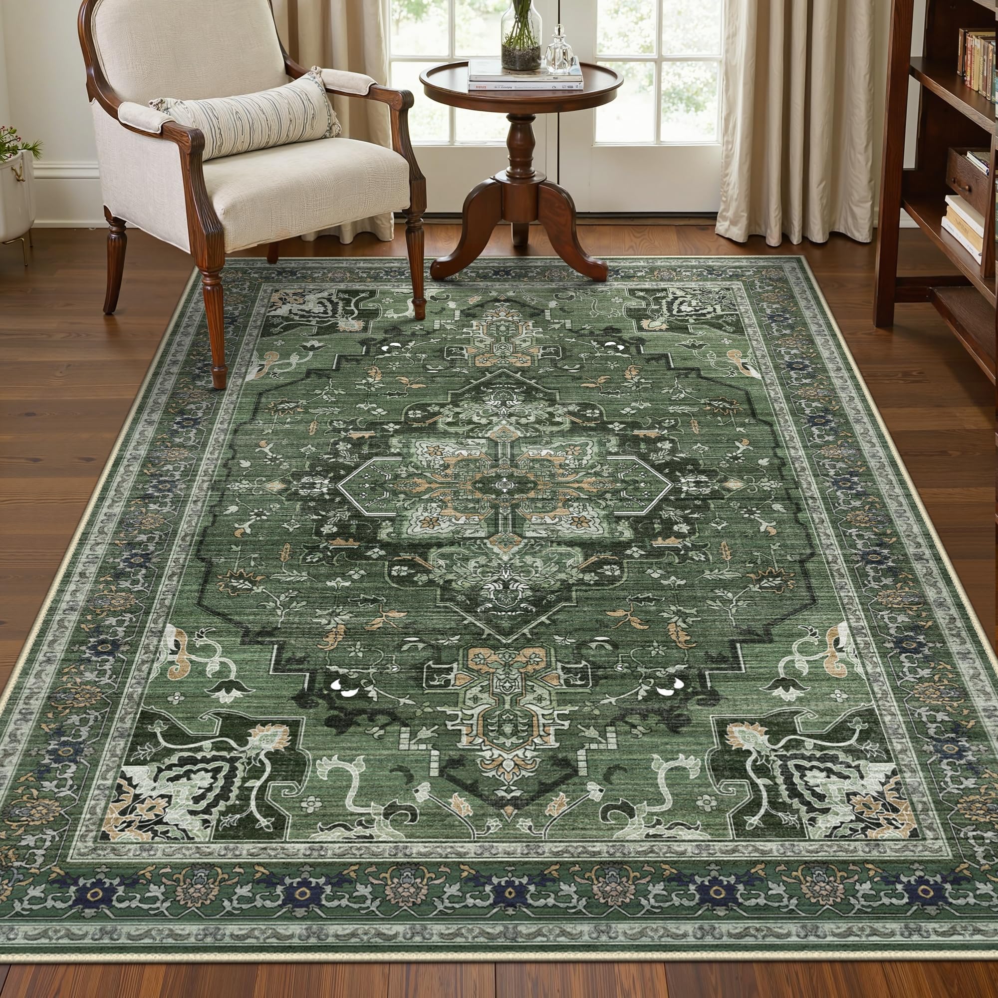 GENIMO Rugs Living Room 240x300cm – Extra Large Washable Short Pile Area Rug,Soft Non-Slip Easy Clean Carpet for Dining Room, Bedroom, Home Office,Dark Green