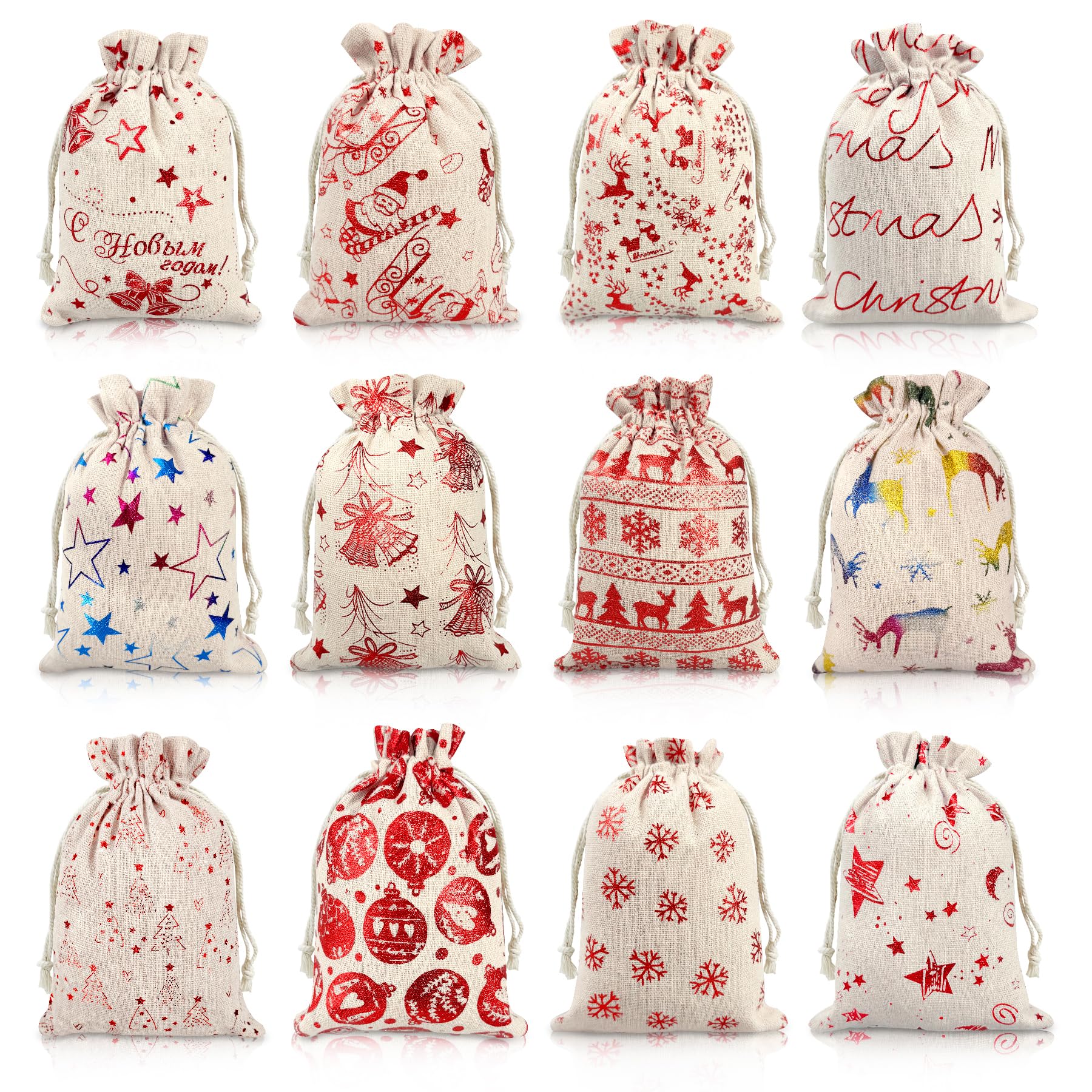 Zayvor 12 Pack Christmas Burlap Bags - Jute Drawstring Gift Bags, Small Linen Fabric Pouches, Perfect for Holiday Party Favors, Christmas Gifts,