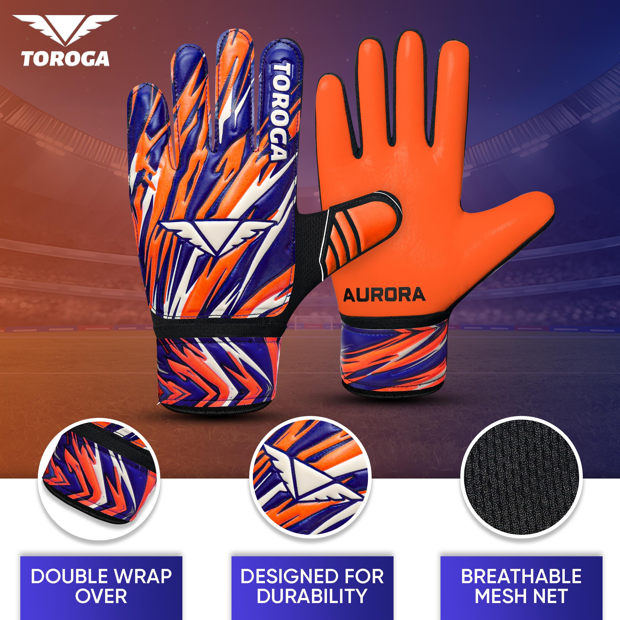 TOROGA Football Goalkeeper Gloves For Boys kids Children Youth Soccer Goalie Glove with Super Grip Palms (Orange, 2) - Image 2