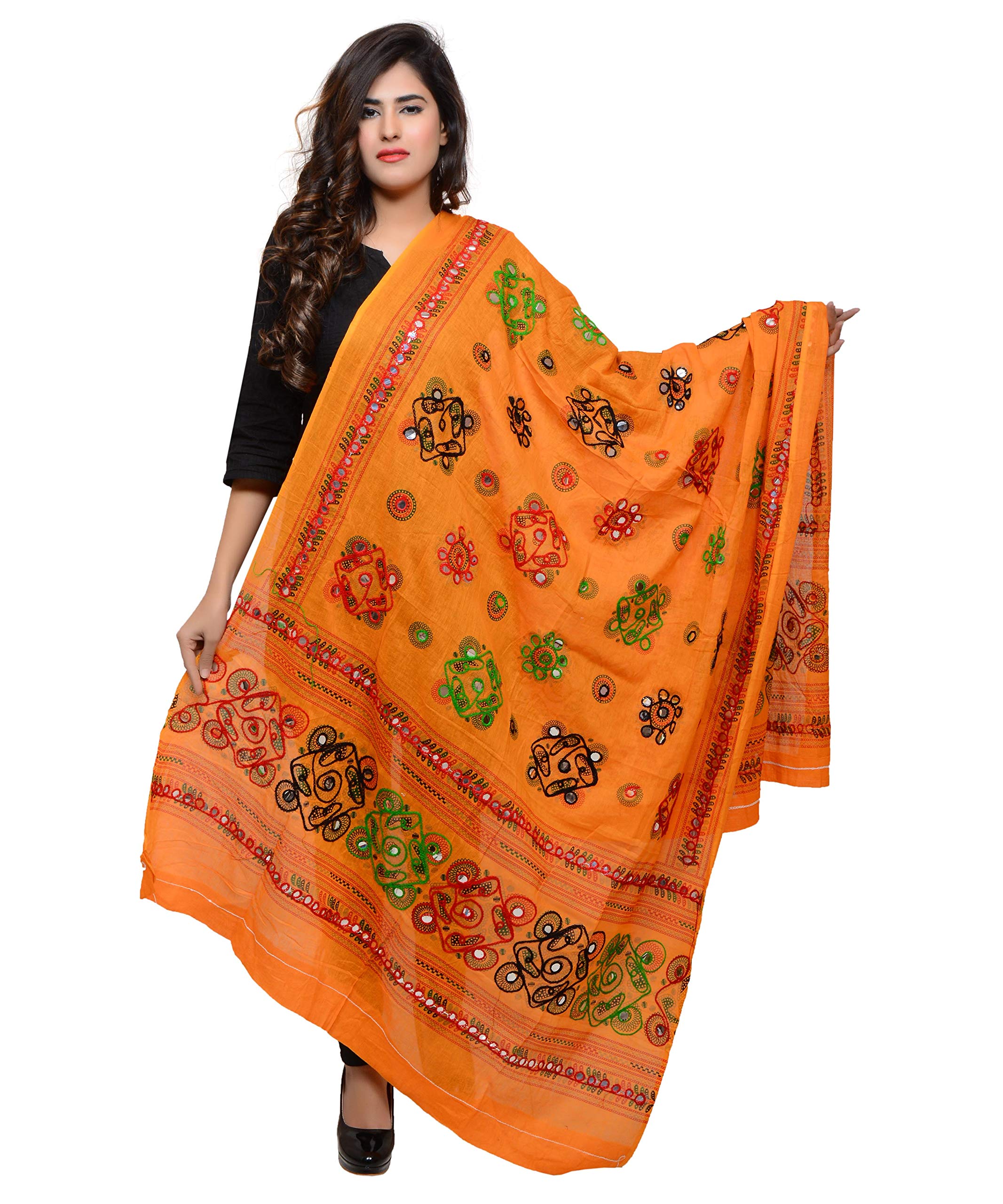 Banjara IndiaBanjara Women's Cotton Stoles & Dupattas Kutchi Chakachak, Light Orange, One Size