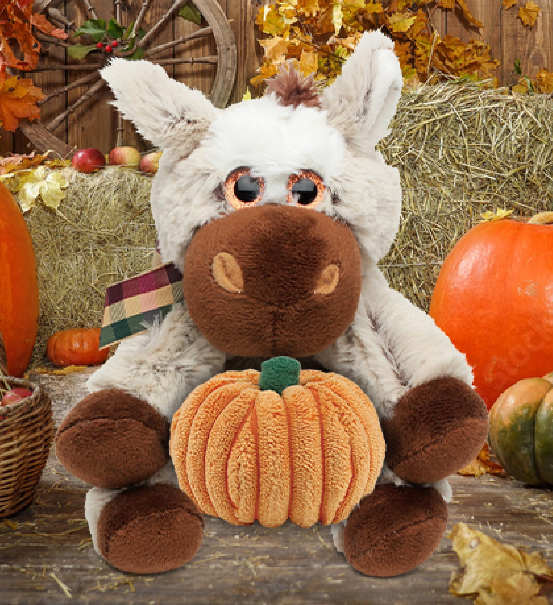 DolliBu Cow Stuffed Animal With Pumpkin - 6 Inch Super Soft Personalized Plush Toy