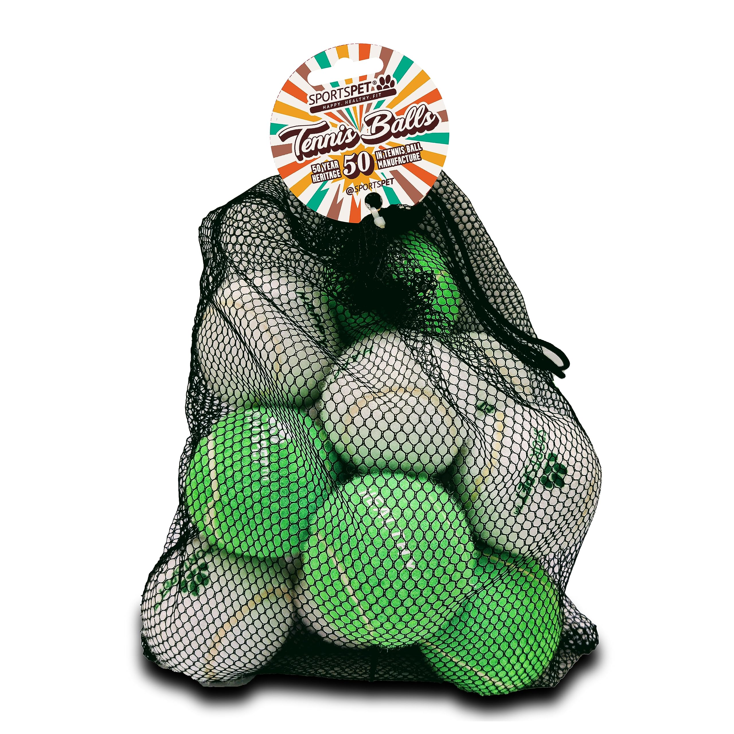 SPORTSPET Heritage Series Tennis Balls for Dogs, 12 Pack, Extra Bouncy, Durable