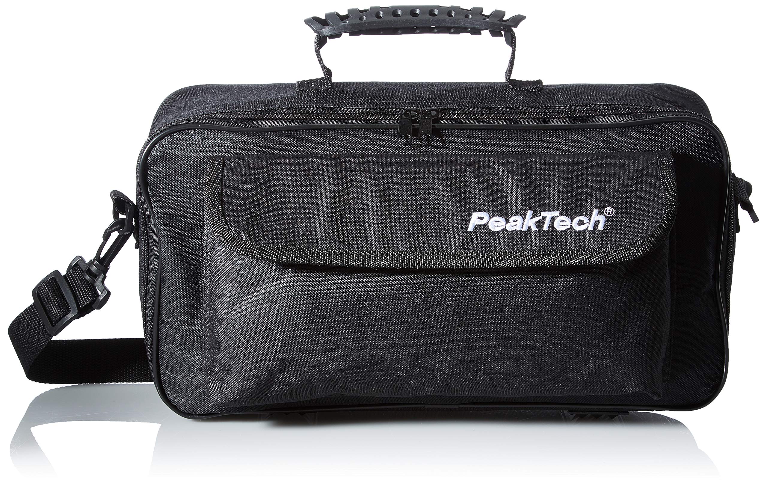 PeakTech P 7400 – Tragetasche für Oszilloskope & Messgeräte, Transporttasche mit Polsterung, Zubehörtaschen mit Klettverschluss, Schultergurt, Stabiler Handgriff – 380 x 210 x 140 mm (Schwarz)