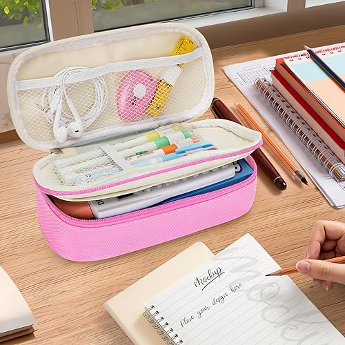 Miniatura 3 de KMUYSL Estuche grande para lápices, bolsa grande para lápices con 3 compartimentos, organizador de mano para bolígrafos con cremallera, bolsa