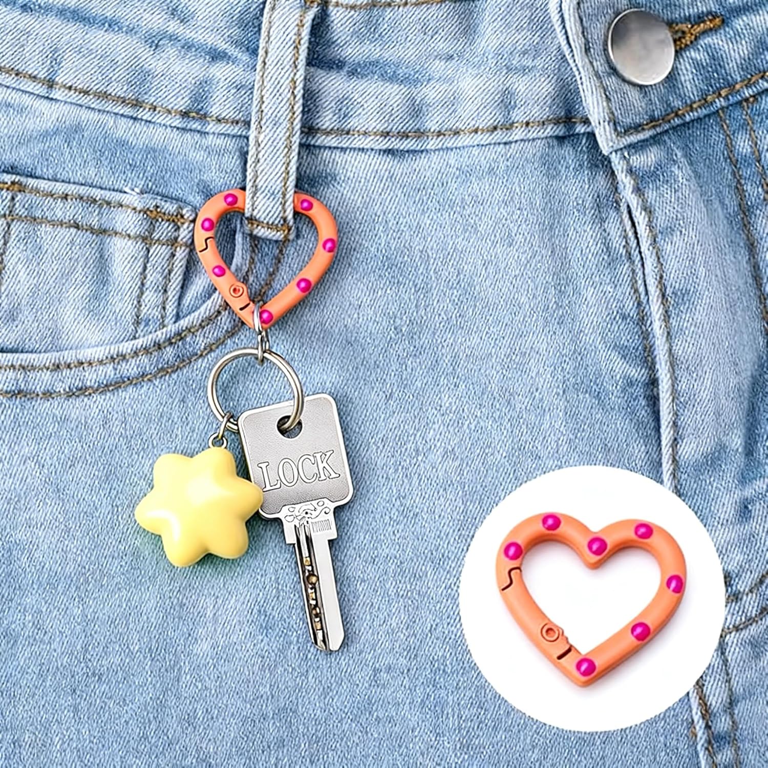 20pcs Cute Colorful Oval and Heart Shape Metal Carabiner Lock Clasp Spring Rings Snap Clip Trigger Buckles DIY Accessories for Keychain Keyring Bag Purse Handbag Lanyard - Image 5