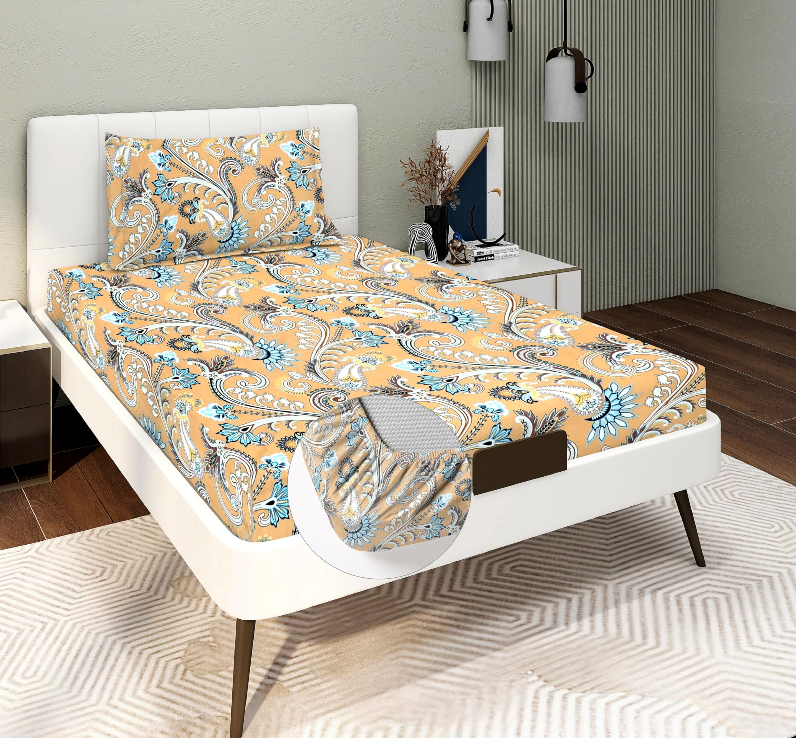 RD TREND Presents Luxurious Glace Cotton Super Soft 210 TC 360° Elastic Fitted Bedsheets Single Bed Size (72 x 48 x 8 Inch) with 1 Pillow Cover Size (28 x18), Color- Mustard, Floral (B0D76NPZP6) Amazon Price History, Amazon Price Tracker