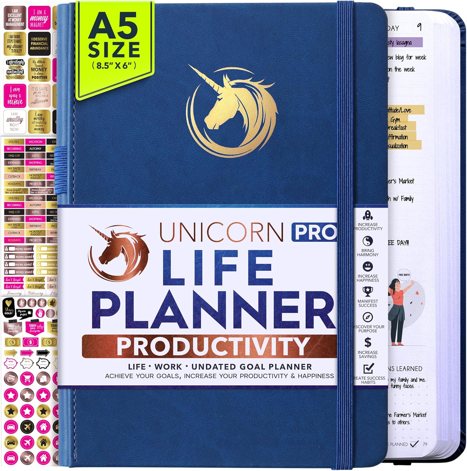 Life Planner – Undated Daily, Weekly & Monthly Planner with Budget Section | A 12 Month Journey to Increase Productivity & Happiness | Life Organizer & Gratitude Journal – Horizontal Format