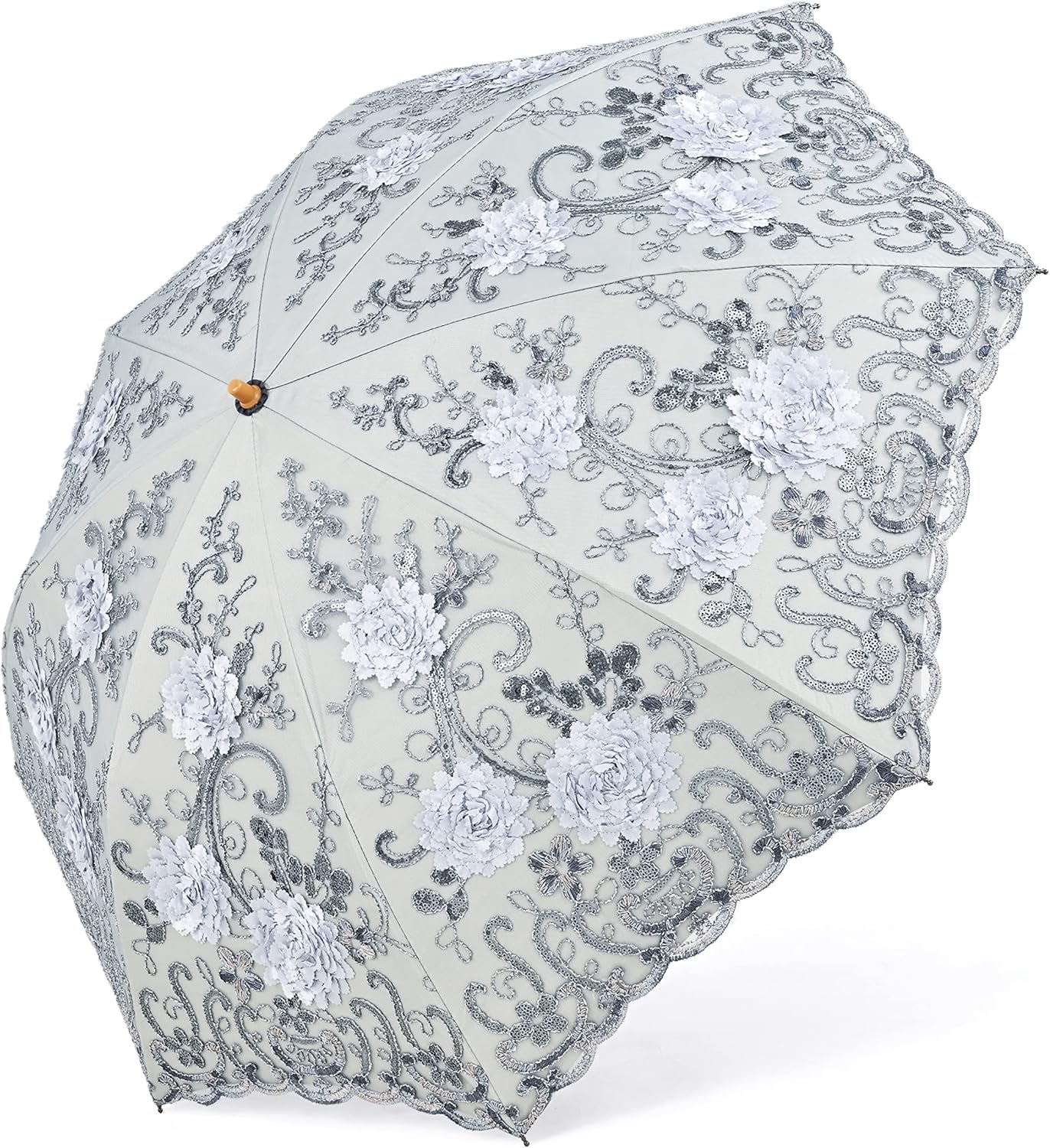 BABEYOND Lace Parasol Ultraviolet-Proof Folding Umbrella UPF50+ Vintage Flower Embroidery Umbrella for Wedding Party and Photo Shooting