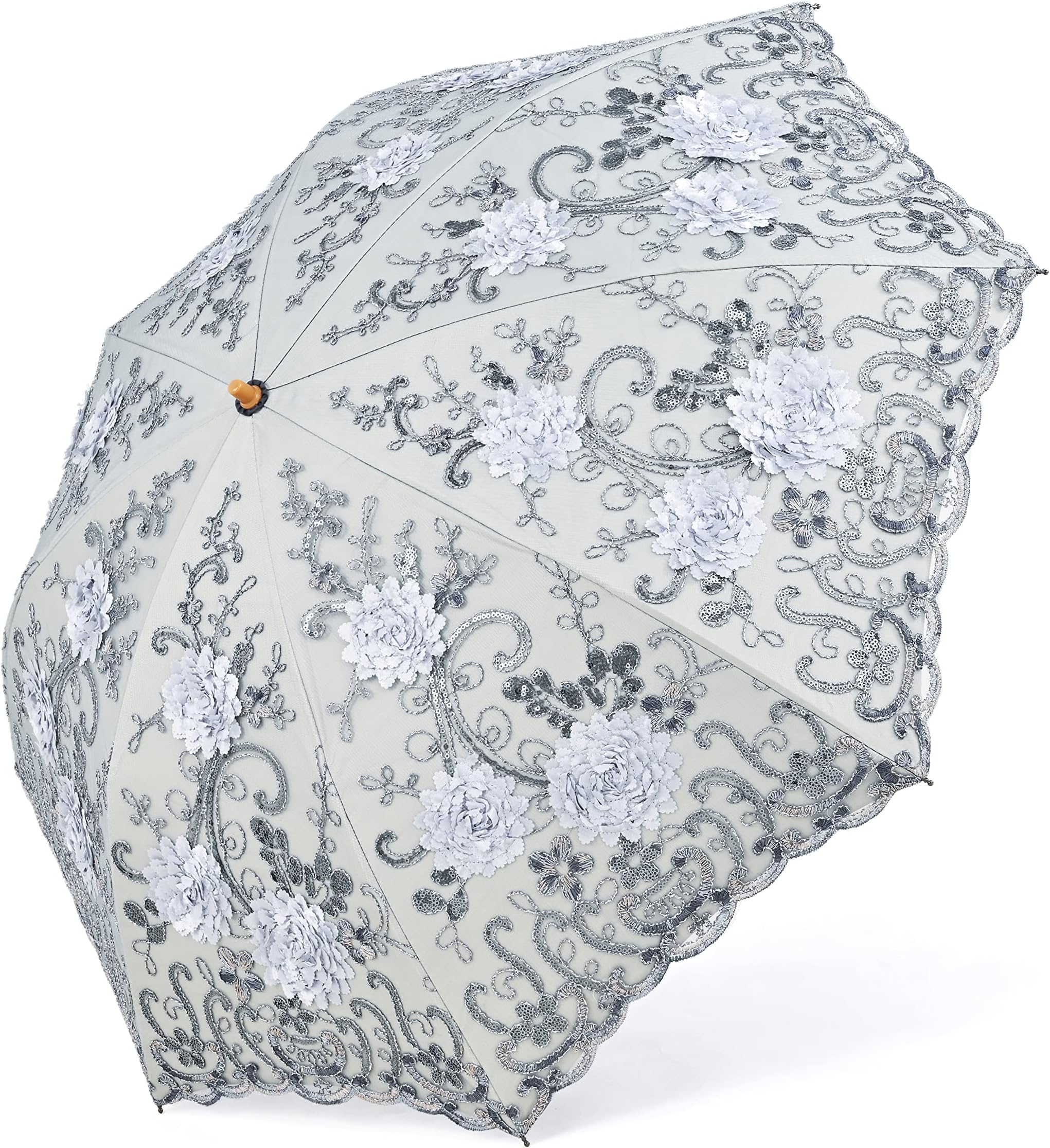 BABEYOND Lace Parasol Ultraviolet-Proof Folding Umbrella UPF50+ Vintage Flower Embroidery Umbrella for Wedding Party and Photo Shooting