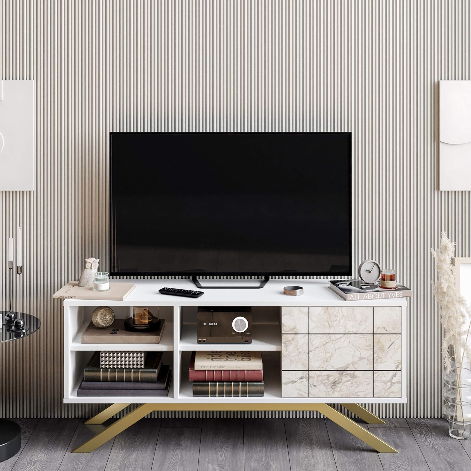 Decorotika North TV Stand - White & Gold