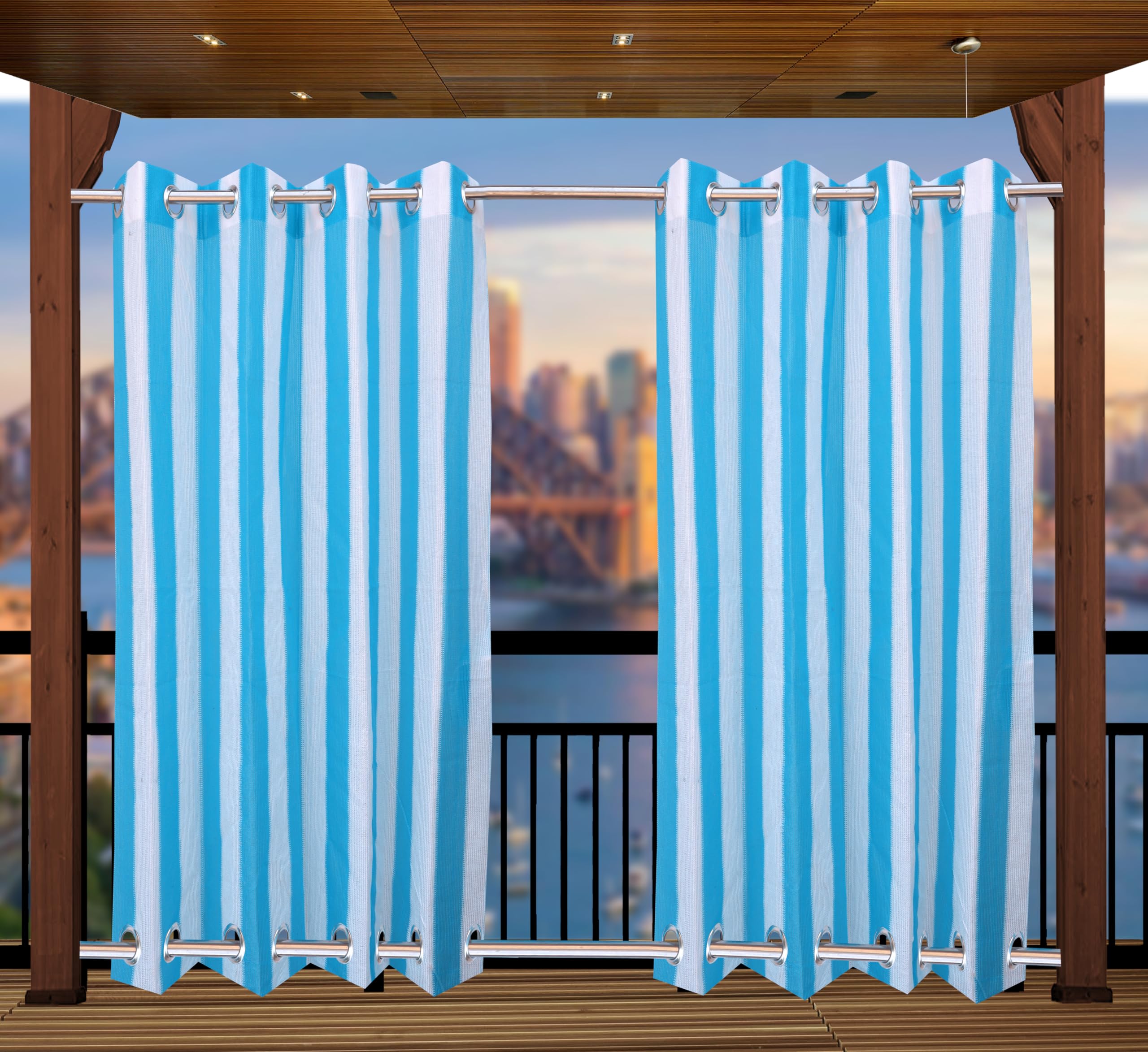 HDPE Fabric 85-90% Sun Blockage & UV Protection Top & Bottom Eyelet Balcony & Outdoor Curtain Temperature Reducing for Window&Door Curtain(Blue & White Color_4.5X7.5 Feet) 1 Piece-image-1