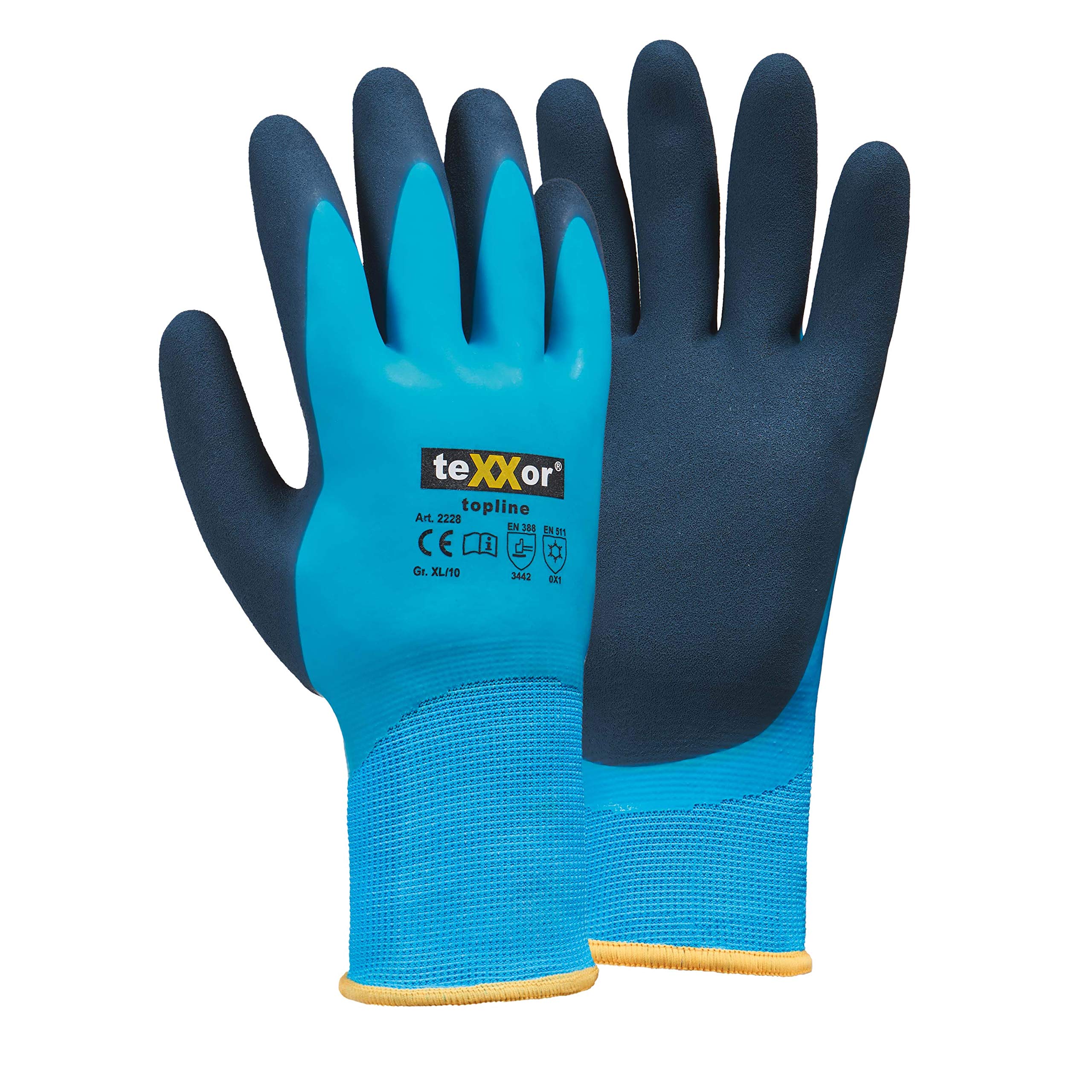 (12 Paar) teXXor Handschuhe Nylon-Winterhandschuhe Latex 12 x blau/dunkelblau L/9