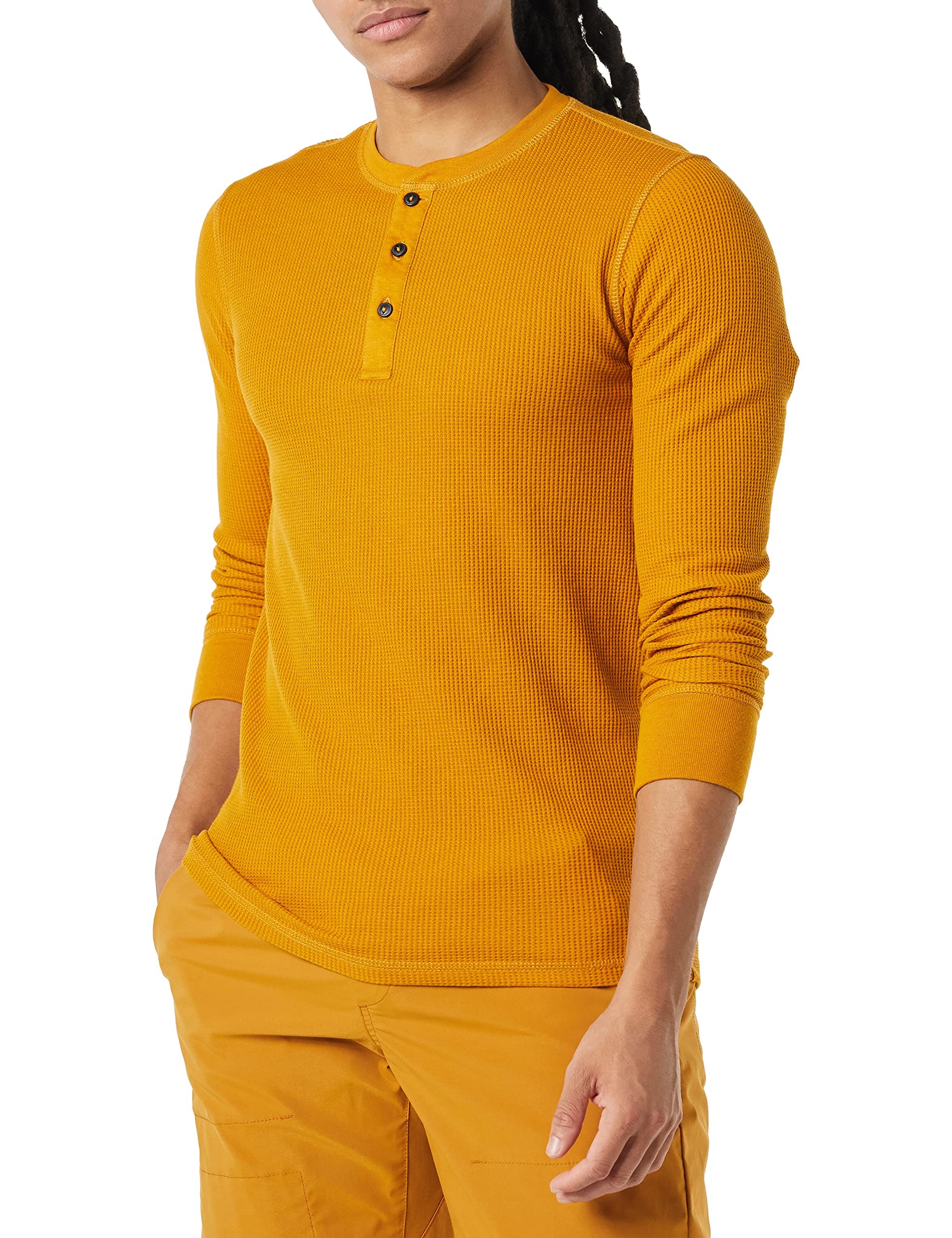 Amazon Essentials Men's Slim-fit Long-Sleeve Waffle Henley, Gold, XX-Large