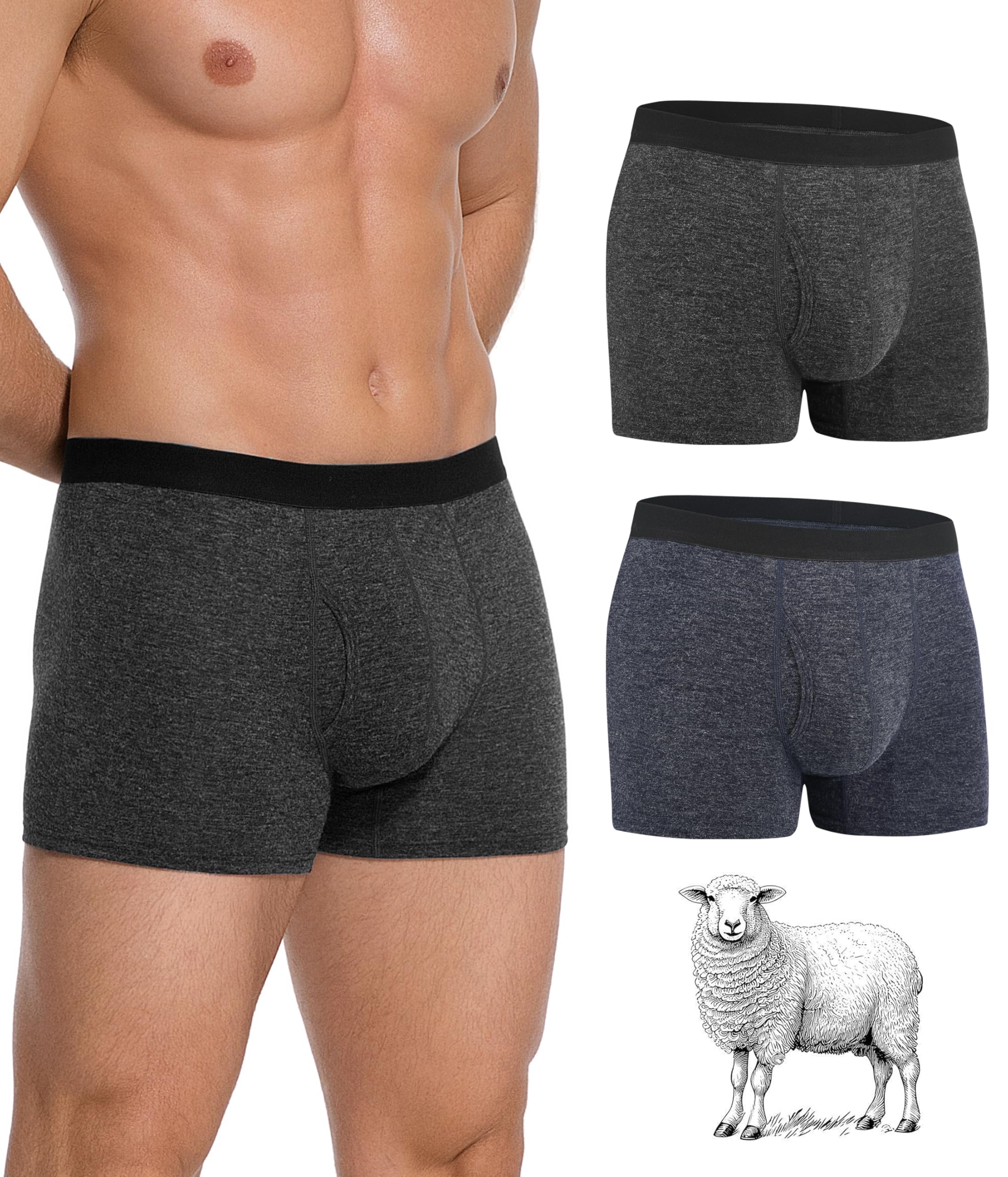 YESWEL Merino Wool Incontinence Underwear For Men, Washable Resuable Leakproof, 50ML Absorbent, 2 Pack (Multicolor01, Large)