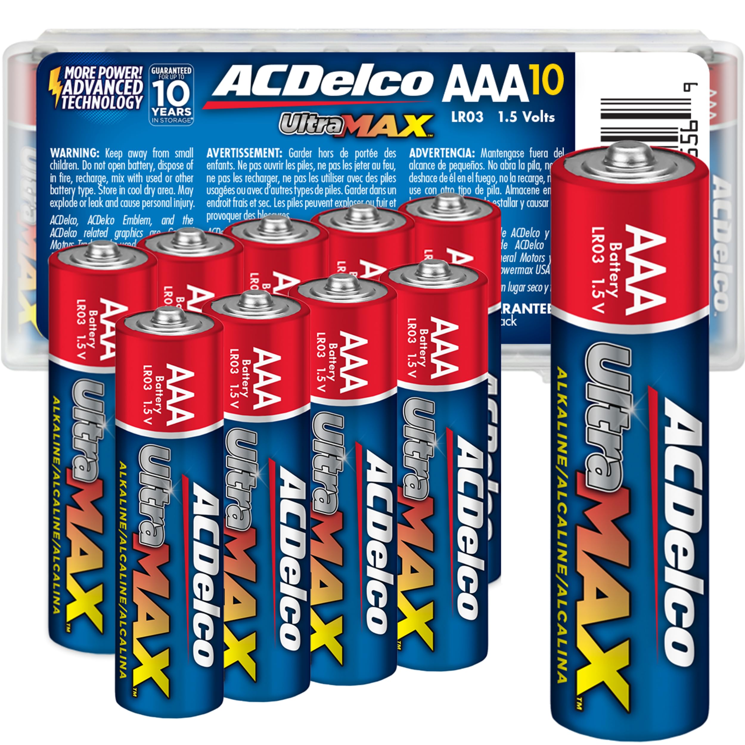 ACDelco UltraMAX 10-Count Triple AAA Batteries, Alkaline Battery with Advanced Technology for Home and Office, 10-Year Shelf Life, Recloseable Packaging