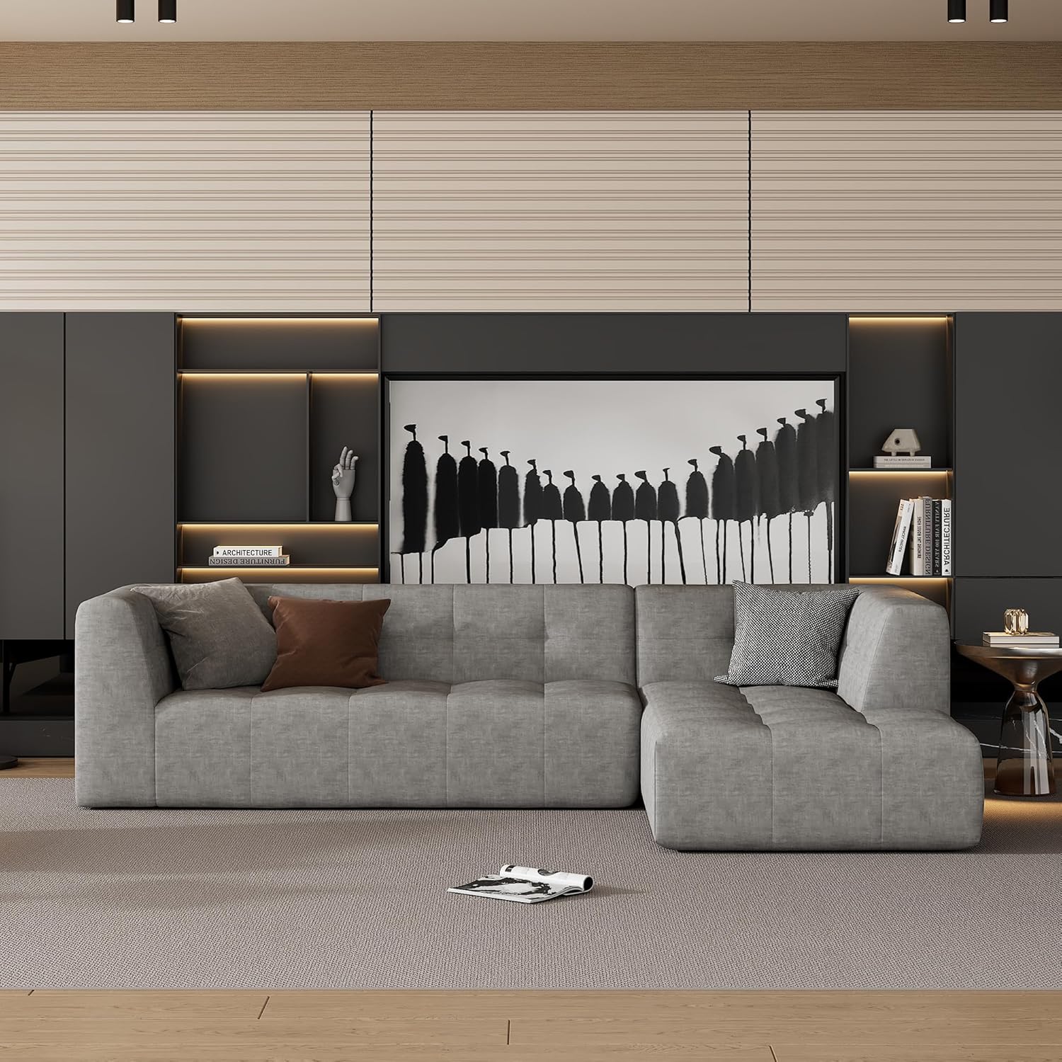 Modular Sectional Sofa, Modern Style LShaped Minimalist Sofa, Chenille Upholstered