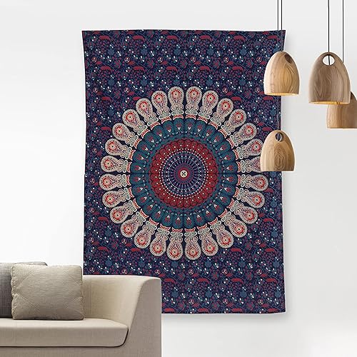 Miniatura 150 de Tapiz hippie indio bohemio psicodélico dorado mandala de pavo real azul dorado para colgar en la pared (naranja marrón, King (88 x 104 pulgadas)