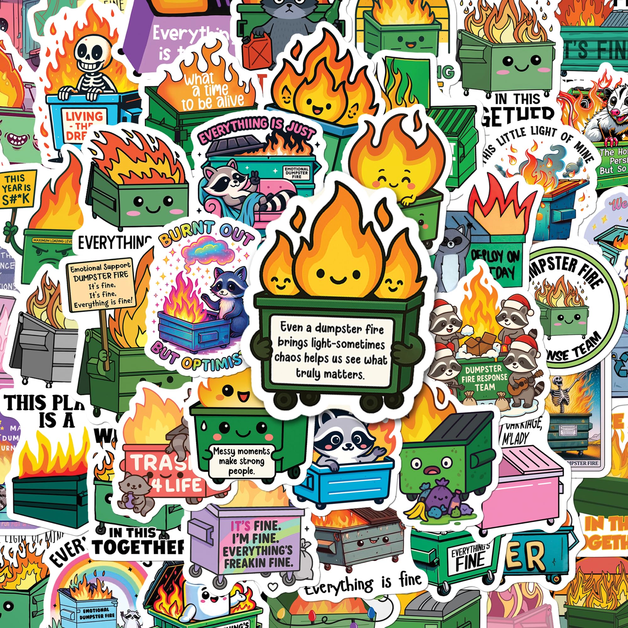 BEATRI Dumpster fire Stickers 50Pcs Vinyl Waterproof Decals for Water Bottles, Journaling,Laptop, Skateboard, Computer, Phone & Travel Gear |