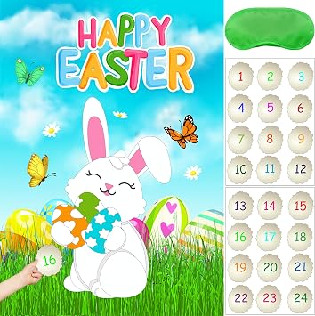 Pin The Tail on The Bunny Easter Games for Kids Easter Party Games Easter Rabbit Game with Reusable Stickers Egg Hunt Activities Party Favors Supplies