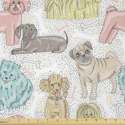 Miniatura 48 de Ambesonne Tela de Mariposas por Yarda, Patrones de Mariposas Estacionales Alegres Selva Tropical Naturaleza Salvaje Ilustración, Tela Decorativa