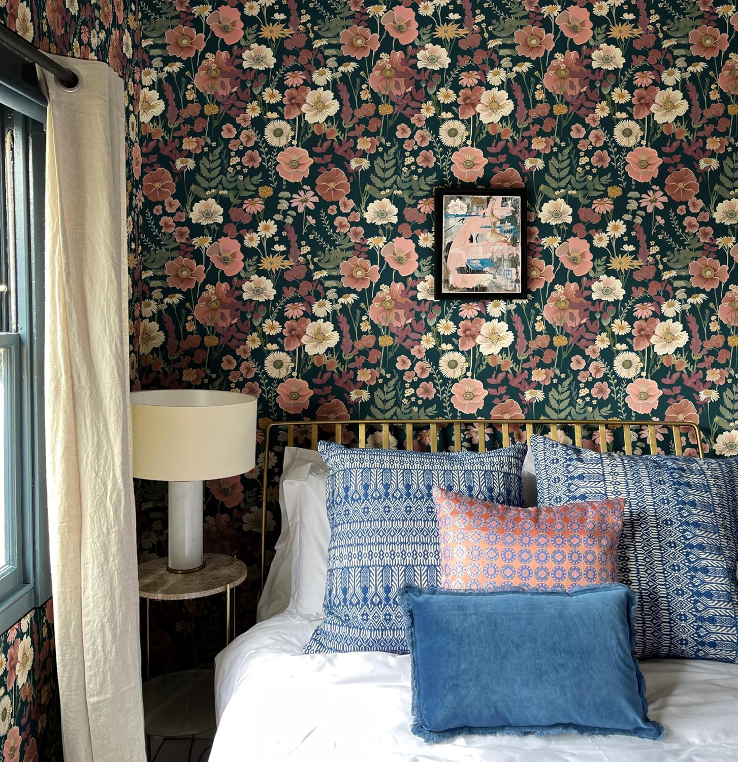 EchoSphere 16.9 inx118 in Floral Peel and Stick Wallpaper Boho Vintage Floral Wall Paper Removable Flower and Leaf Contact Paper Self Adhesive Decorative Wallpaper for Cabinets Accent Wall Covering