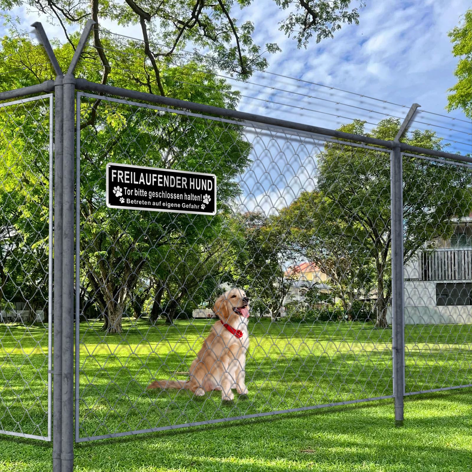 Warnschild „Freilaufender Hund“ – Gebürstetes Alu, 25x9 Cm, Reflektierend, Für Garten, Zaun & Tor, Schwarz-weiß