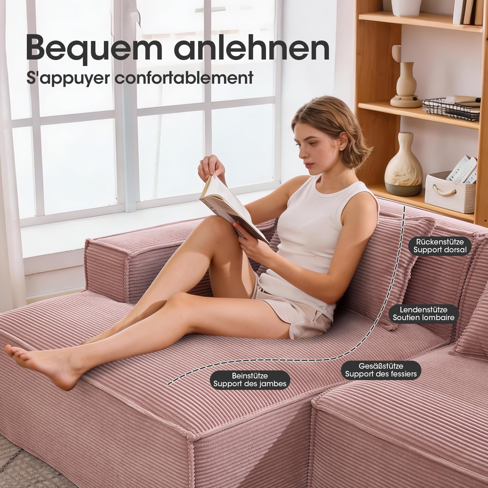Generisch Sofá de tela de 235 cm con 2 fundas de almohada para salón o oficina