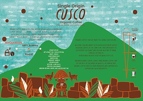 Miniatura 3 de Nuevo Orgaanika Andes Cusco (Perú) 12oz  Orgánico Gourmet  Origen único de especialidad  Granos enteros  Todos los métodos de elaboración, bien