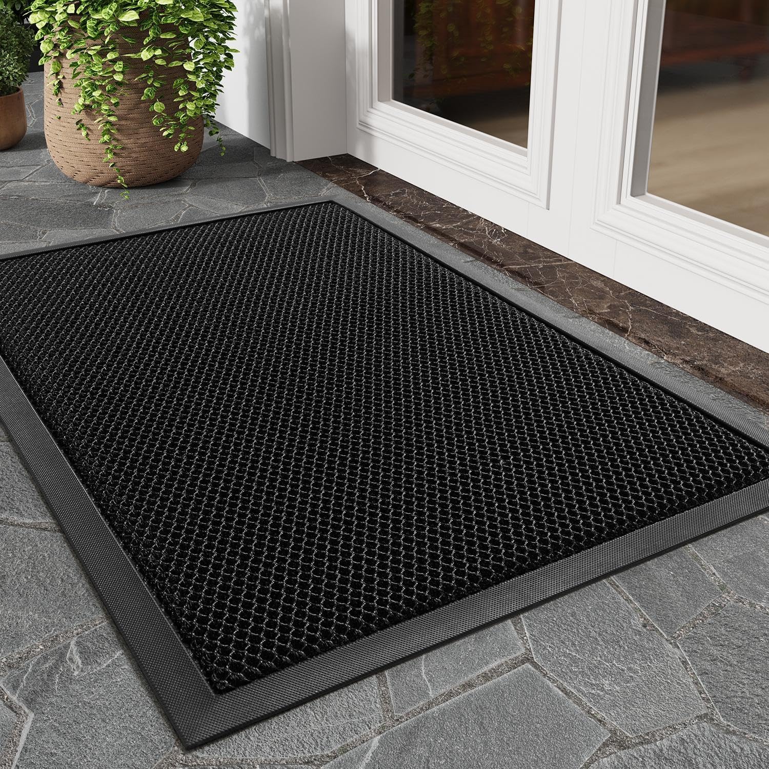 tchdio Front Door Mat Outside Entrance 17"x29" Doormat Mud Dirt Trapper