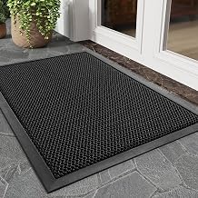 tchdio Front Door Mat Outside Entrance, 17"x29" Doormat Mud Dirt Trapper, Non Slip Welcome Mat Durable Door Mats for Front Door, Heavy Duty Entry Mat Stain Resist for Entryway, Black