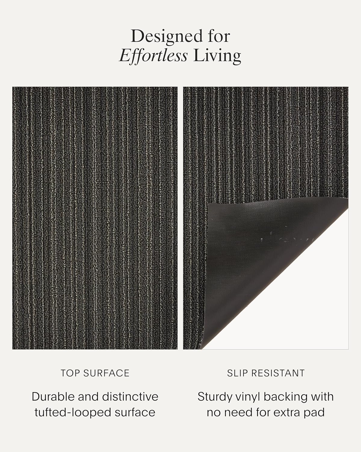 Chilewich Skinny Stripe Shag Mat - Premium Indoor/Outdoor Runner Rug for Entryway, Bathroom, Patio, Kitchen - Waterproof Backing - Steel - 2’ x 6”