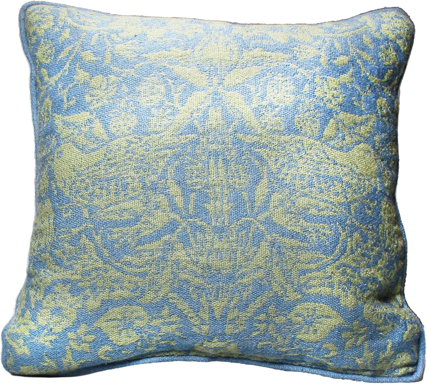 Strawberry Thief - by William Morris - Sage Green/Blue 15.75 Inch 50% Cotton/50% Acrylic Square Throw Pillow, CUSHWM07